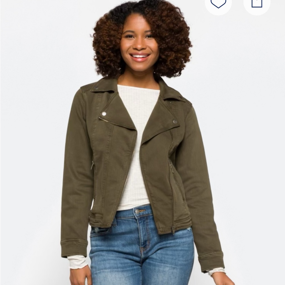 LIVERPOOL Bradford Moto Denim Jacket L Olive Green